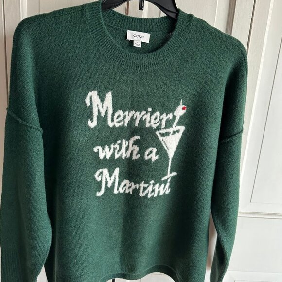 NWT  $69 CeCe Green "Merriest with a Martini" Sweater Size L & XL - Picture 3 of 4